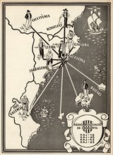 Broadcasting map of Radio Associació of Catalonia in the range of Catalan countries, 1934.