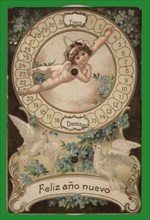 Mobile postcard. Perpetual calendar, around 1910.