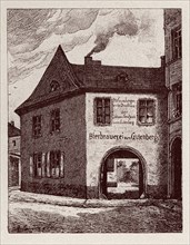 House in Mainz, Germany, where John Gutenberg was the first printing. Drawing from 1900.