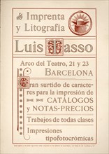 Modernist advertising of the printing house and lithography Luis Tasso. Barcelona, 1900.