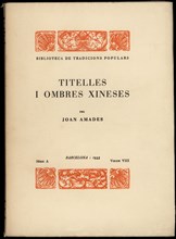 Book cover of 'Titelles i ombres xineses' by Joan Amades, published by the Biblioteca de Tradicio?