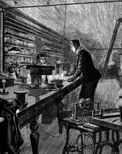 Thomas Alva Edison (Milan, Ohio, 1847-West Orange, New Jersey, 1931) in his lab, inventor of the ?