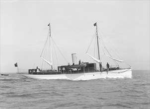 The steam yacht 'Mirel' under way, 1914. Creator: Kirk & Sons of Cowes.