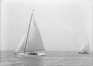 The One-Design Solent Sunbeams 'Dunn' and 'Clary' racing, 1925. Creator: Kirk & Sons of Cowes.