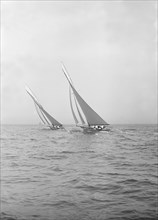'Ventana' and 'The Truant' racing upwind, 1913. Creator: Kirk & Sons of Cowes.