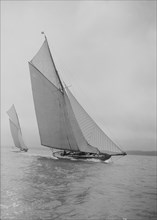 The beautiful 52 ft cutter 'Sonya' sailing close-hauled, 1913. Creator: Kirk & Sons of Cowes.