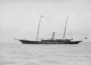 The steam yacht 'Greta' at anchor, 1912. Creator: Kirk & Sons of Cowes.