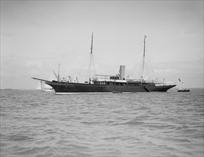The steam yacht 'Maid of Honour' at anchor, 1911. Creator: Kirk & Sons of Cowes.