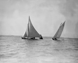 The 6 Metre yachts 'The Whim' (L6) and 'Cingalee' rounding mark, 1911. Creator: Kirk & Sons of Cowes.