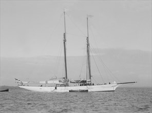 The 161 ton schooner 'Amphitrite' at anchor, 1922. Creator: Kirk & Sons of Cowes.