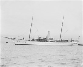 The steam yacht 'Branwyn' at anchor. Creator: Kirk & Sons of Cowes.