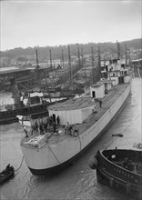Launch of unknown ship at Samuel J. White's shipyard. Creator: Kirk & Sons of Cowes.