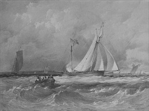 The Alarm winning the Ladies Challenge Cup at Cowes, 1830 by GM Gilbert on stone by L Haghe. Creator: Kirk & Sons of Cowes.