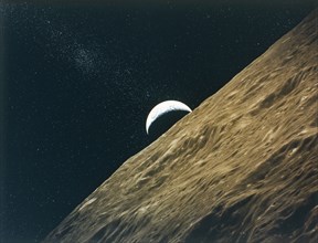 Earth rising above the Moon, seen from Apollo 15, July-August 1971. Creator: NASA.