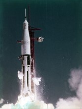 Saturn V rocket lifting off, Kennedy Space Center, Merritt Island, Florida, USA.  Creator: NASA.