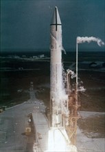 Atlas-Centaur rocket lifting off, Cape Canaveral Air Force Station, Florida, USA. Creator: NASA.