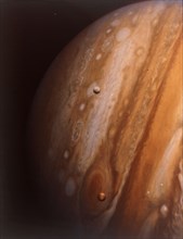 Jupiter, Io and Europa from 20 million kilometres.  Creator: NASA.