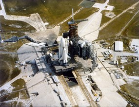 Space Shuttle Orbiter on the launch pad, Kennedy Space Center, Merritt Island, Florida, USA, 1980s. Creator: NASA.