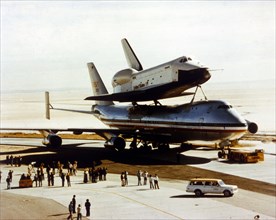 Roll-out of Space Shuttle Orbiter 'Enterprise', California, USA, 17 September 1976 Creator: NASA.
