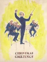Conductor and orchestra, Christmas card, 1952. Creator: Shirley Markham.