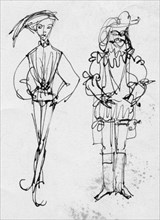 Men in period costume, c1950. Creator: Shirley Markham.