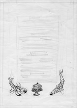 Lobster, fish and cake, menu design, c1950. Creator: Shirley Markham.