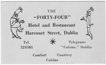 The "Forty-Four" restaurant card, c1955.  Creator: Shirley Markham.