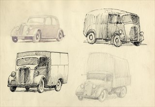 Car and lorries, 1951. Creator: Shirley Markham.