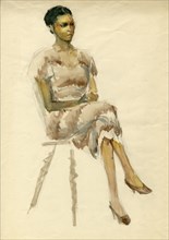 Seated woman in brown dress, c1952. Creator: Shirley Markham.