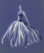 Woman in strapless ballgown, c1952. Creator: Shirley Markham.