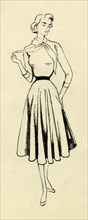 Woman in sweater and full skirt, c1950. Creator: Shirley Markham.