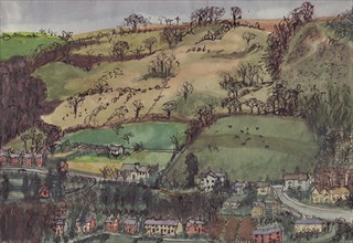 Village and fields, c1950. Creator: Shirley Markham.