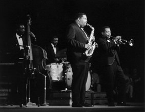 Nat and Cannonball Adderley on stage, Royal Festival Hall, London, 1960.