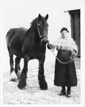 Mrs Mary Williams, Myddfai with 'Scott' the mare, c1970.