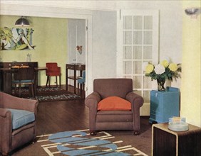 Dining-room and lounge in a reconstructed London apartment for Mrs. Harry Ewbank at Bryanston Court