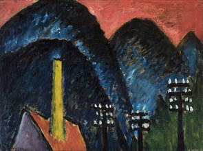 Blue mountains (Landscape with yellow chimney), 1912.