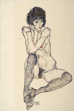 Seated Female Nude, Elbows Resting on Right Knee, 1914.