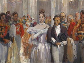 Alexander Pushkin with his wife at the ball.