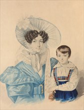 Portrait of Anna Platonovna Plautina (1808-1886) with her son, 1830s.