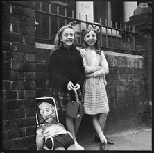Two girls collecting 'pennies for the guy', Westport Road, Burslem, Stoke-on-Trent, 1965-1968