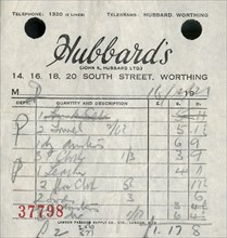 Receipt from Hubbard's department store, 1921.