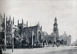 St. Andrew's Cathedral, Sydney Town Hall, and Market Buildings, c1900.