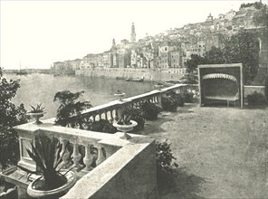View of the town from the bay, Menton, France, 1895.