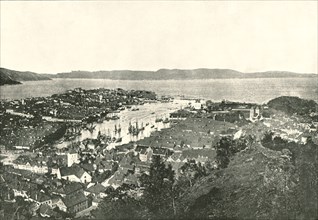 Bird's eye view of the harbour, Bergen, Norway, 1895.