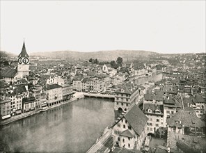 The Grosse Stadt and Kleine Stadt divided by the River Limmat, Zurich, Switzerland, 1895.