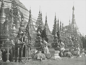 The base of the Grand Pagoda, Rangoon, Burma, 1895.
