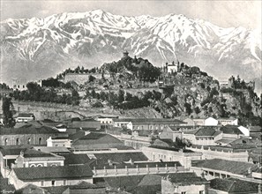 The hill of Santa Lucia with the Andes in the background, Santiago, Chile, 1895.