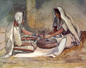 Two Women Grinding at a Hand Mill', 1902.
