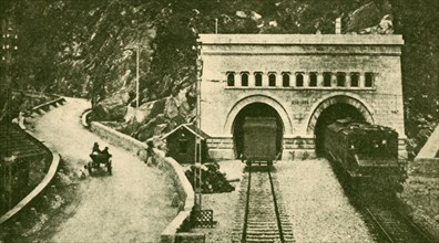 Entrance of the Simplon Tunnel (12 1/2 Miles Long) Connecting Switzerland and Italy', c1930.