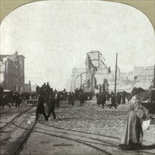 Market St. from ferry depot - Chronicle and Call buildings in distance', 1906.